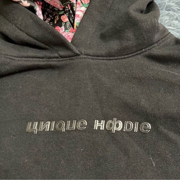 Zara Floral Print Cropped Double Hood Sweatshirt Hoodie Size M - Picture 3 of 8